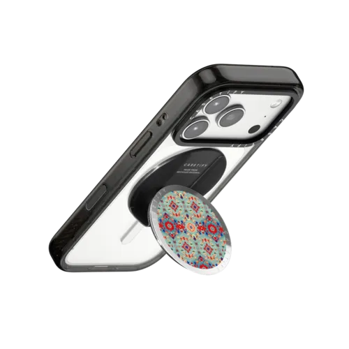 Persian Floral - Cyan | Snappy Grip Stand / Snappy Mirror Grip Stand MagSafe Compatible / Silver | Image 3