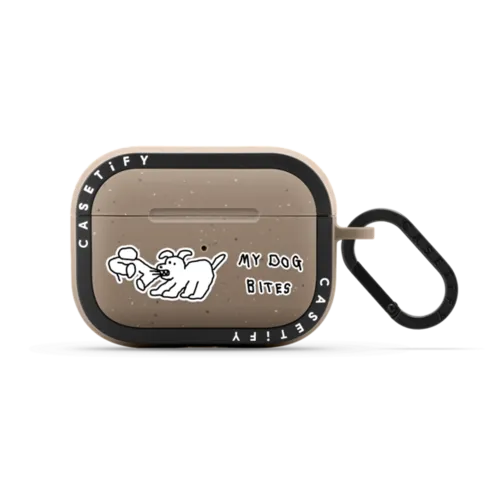 My DOG BITES STICKER | AirPods Pro 2 / Earbuds Bounce Case / Matte Taupe | Image 1