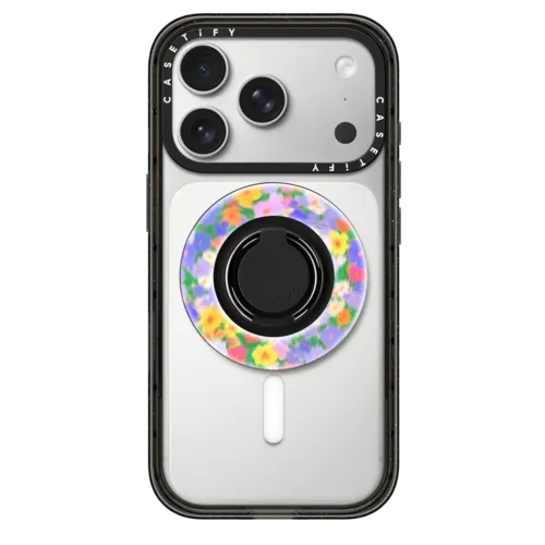 Floral Swirl - Purple | Snappy Ring Holder / Snappy Mirror Ring Holder MagSafe Compatible / Silver | Image 1