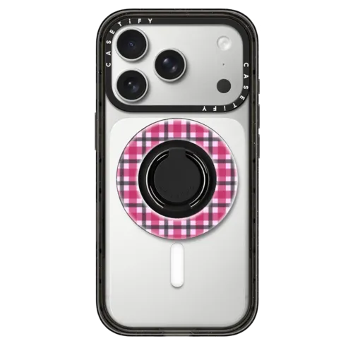 Bunnies Love Plaid | Snappy Ring Holder / Snappy Mirror Ring Holder MagSafe Compatible / Silver | Image 1