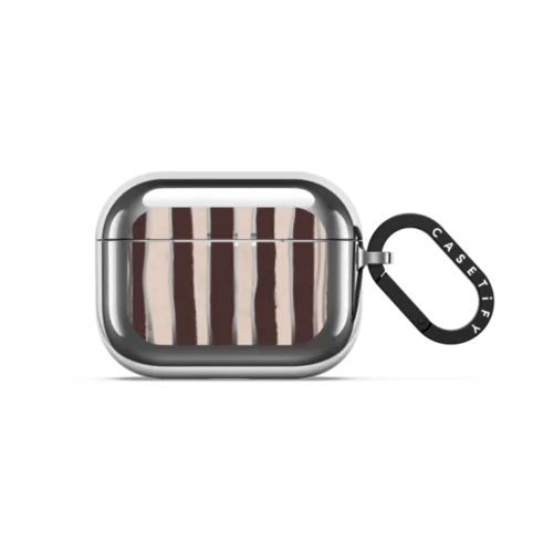 Brown Stripes | AirPods Pro 3 / Earbuds Mirror Case / Silver | Image 1