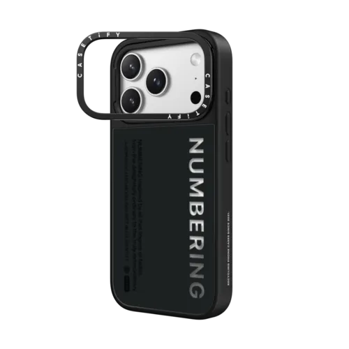 NUMBERING Logo Case | iPhone 17 Pro Max / Mirror Ring Stand Case MagSafe Compatible / Silver on Black | Image 2