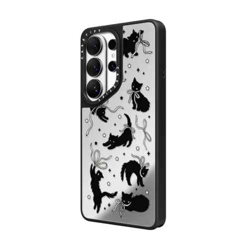 Black Cat | Galaxy S26 Ultra / Mirror Magnetic Case / Silver on Black | Image 2