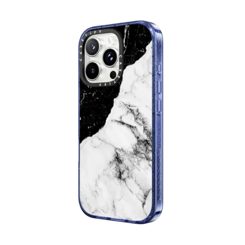 Black and White Contrast Marble | iPhone 16 Pro / Impact Case MagSafe Compatible / Glitter Indigo | Image 2
