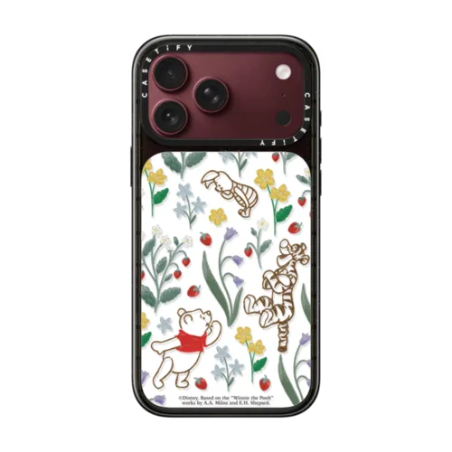 Winnie The Pooh Embroidered Floral Pattern Phone Case | iPhone 18 Pro Max / Impact Case MagSafe Compatible - Glossy / Glossy Black | Image 1