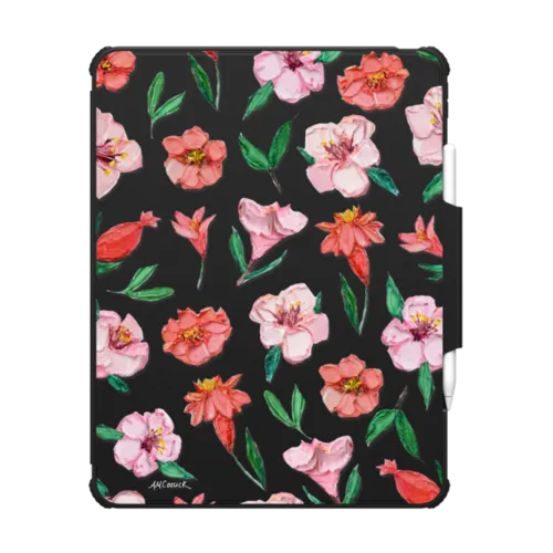 Peach & Coral Blooms | iPad Pro 13-inch (M4/M5) / iPad Impact Folio Case / Black | Image 1