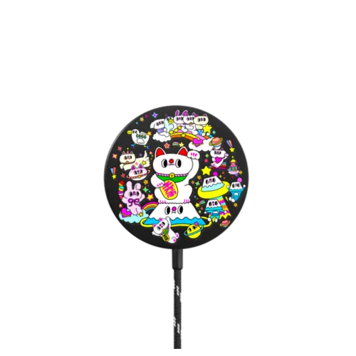 Lucky Cat and Fluffy Friends |   / PowerThru Magnetic Wireless Charger MagSafe Compatible / Black | Image 1