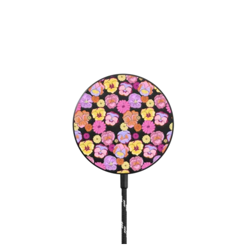 Pansy Print Mini |   / PowerThru Magnetic Wireless Charger MagSafe Compatible / Black | Image 1