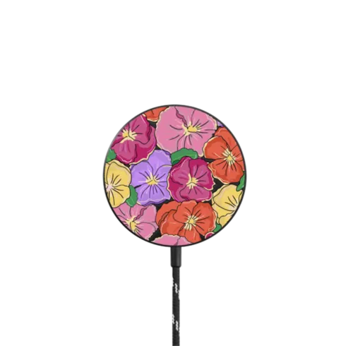 Pansy Print Bright |   / PowerThru Magnetic Wireless Charger MagSafe Compatible / Black | Image 1