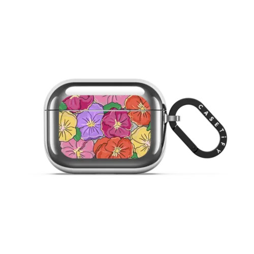 Pansy Print Bright | AirPods Pro 3 / Earbuds Mirror Case / Silver | Image 1