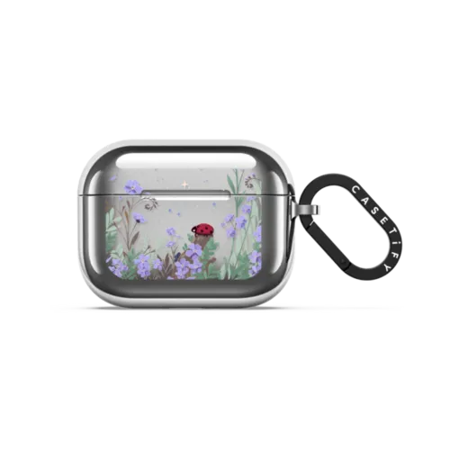 Ladybird amongst the Wildflowers | AirPods Pro 3 / Earbuds Mirror Case / Silver | Image 1
