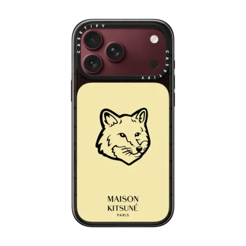 Maison Kitsuné Fox Head Phone Case - Pastel Yellow | iPhone 18 Pro Max / Impact Case MagSafe Compatible - Glossy / Glossy Black | Image 1