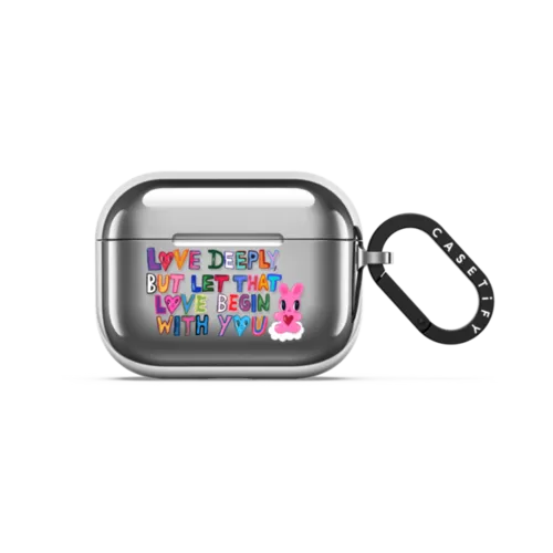 Love deeply, but let that love begin with you | AirPods Pro 3 / Earbuds Mirror Case / Silver | Image 1