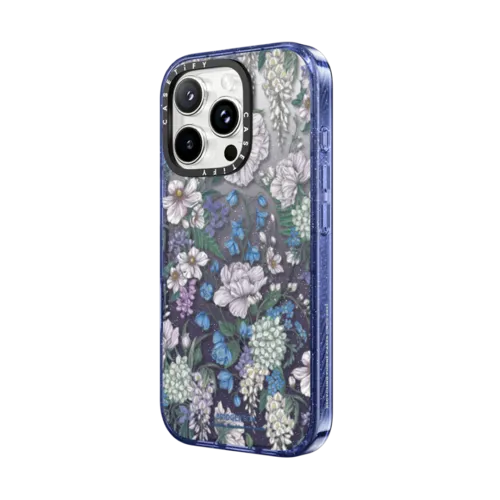 Bridgerton Blooming Flowers Case | iPhone 16 Pro / Impact Case MagSafe Compatible / Glitter Indigo | Image 2