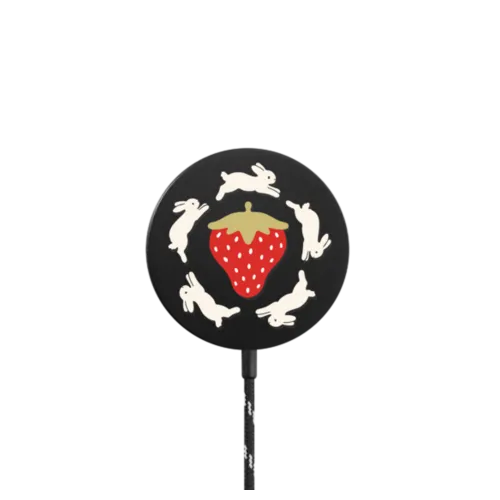 Bunnies Around Berries |   / PowerThru Magnetic Wireless Charger MagSafe Compatible / Black | Image 1