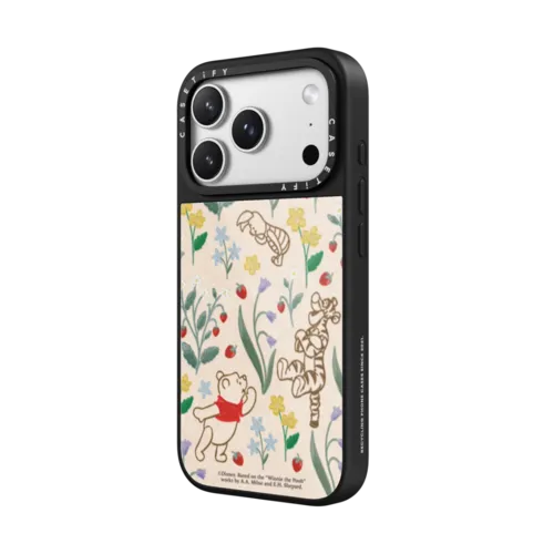 Winnie The Pooh Embroidered Floral Pattern Phone Case | iPhone 17 Pro Max / Glaze Case MagSafe Compatible / Black | Image 2