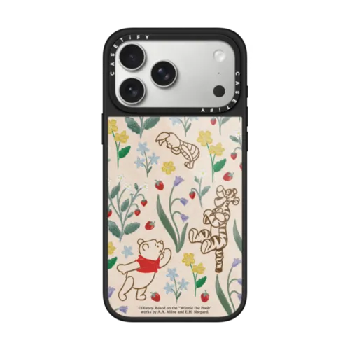 Winnie The Pooh Embroidered Floral Pattern Phone Case | iPhone 17 Pro Max / Glaze Case MagSafe Compatible / Black | Image 1