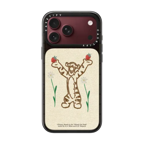 Winnie The Pooh & Friends Embroidered Phone Case - Tigger - With Background | iPhone 18 Pro Max / Impact Case MagSafe Compatible - Glossy / Glossy Black | Image 1