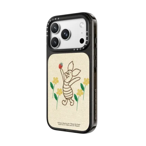 Winnie The Pooh & Friends Embroidered Phone Case - Piglet - With Background | iPhone 18 Pro Max / Impact Case MagSafe Compatible - Glossy / Glossy Black | Image 2
