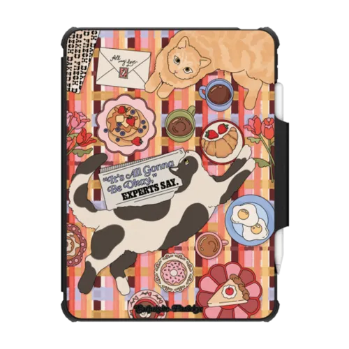 Cats at Breakfast | iPad Air (4th/5th gen) / iPad Impact Folio Case / Black | Image 1