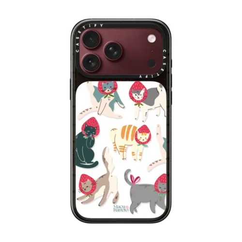 Strawberry Cats | iPhone 18 Pro Max / Impact Case MagSafe Compatible - Glossy / Glossy Black | Image 1
