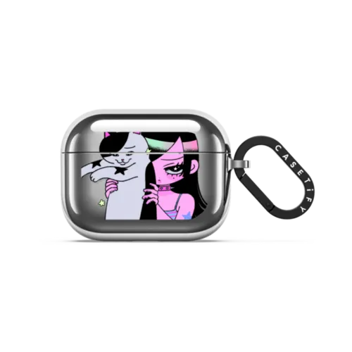 LIVE FOR MY CAT | AirPods Pro 3 / Earbuds Mirror Case / Silver | Image 1