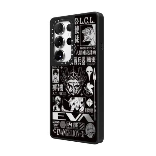 Evangelion 30th Anniversary Pattern Case | Galaxy S25 Ultra / Mirror Magnetic Case / Silver on Black | Image 2