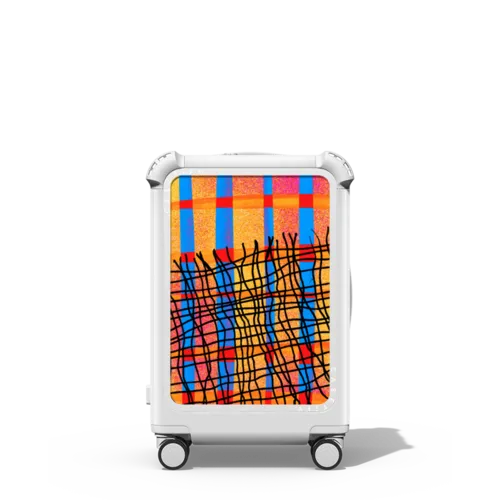 Blue Orange Strips | 21" Carry-On Suitcase / Bounce Suitcase / Glossy Cloud White | Image 1