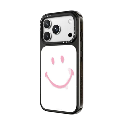 Smiley Graffiti Custom Phone Case - Pink Smile | iPhone 18 Pro Max / Impact Case MagSafe Compatible - Glossy / Glossy Black | Image 2