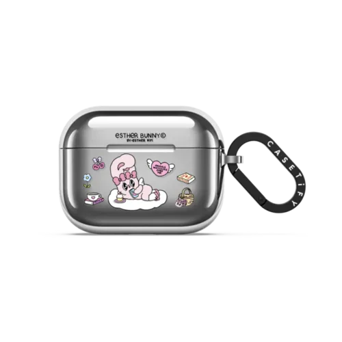 Esther Bunny Chill Cloud Stickers earbuds case | AirPods Pro 3 / Earbuds Mirror Case / Silver | Image 1