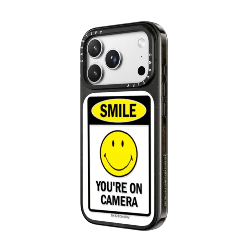 SMILE! Caution You're On Camera Phone Case - Transparent Edition | iPhone 18 Pro Max / Impact Case MagSafe Compatible - Glossy / Glossy Black | Image 2