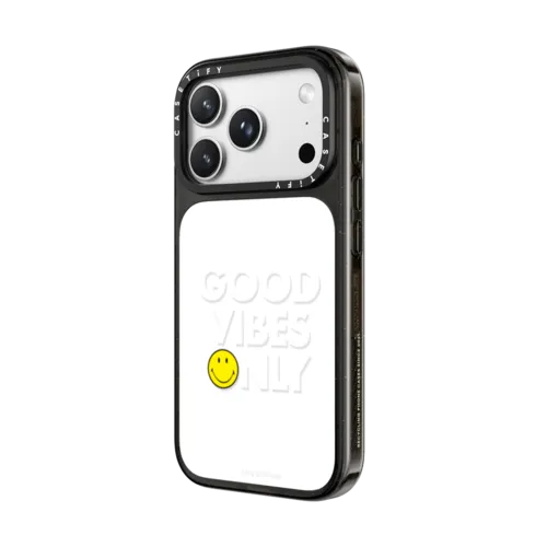 Smiley Good Vibes Only Typography Phone Case | iPhone 18 Pro Max / Impact Case MagSafe Compatible - Glossy / Glossy Black | Image 2