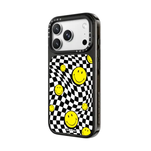 Melted Checkers Smiley Phone Case | iPhone 18 Pro Max / Impact Case MagSafe Compatible - Glossy / Glossy Black | Image 2