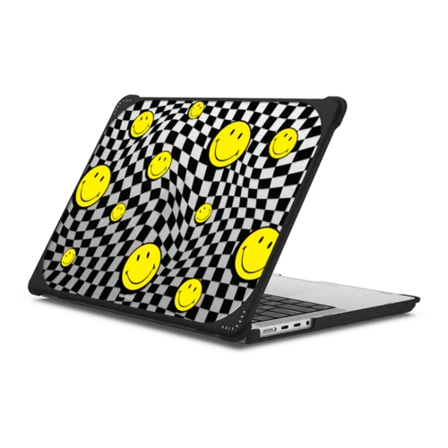 Smiley Melted Checkers Laptop Case | MacBook Pro 14-inch (M1 - M5) / MacBook Bounce Case / Black | Image 1