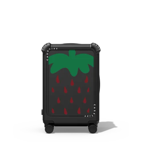 Strawberry print | 21" Carry-On Suitcase / Bounce Suitcase / Matte Black | Image 1