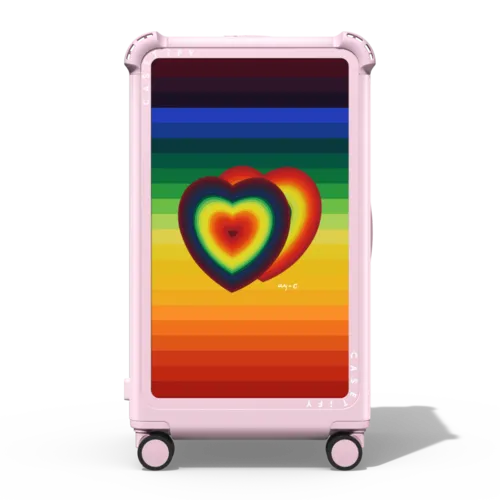 Hearts on Rainbow | 29" Check-In Trunk Suitcase / Bounce Suitcase / Glossy Primrose Pink | Image 1