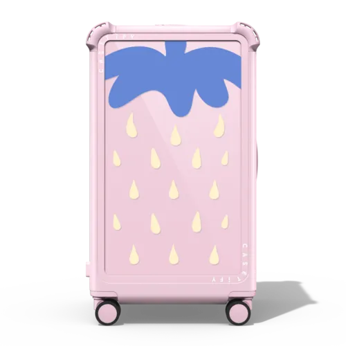Strawberry print | 29" Check-In Trunk Suitcase / Bounce Suitcase / Glossy Primrose Pink | Image 1