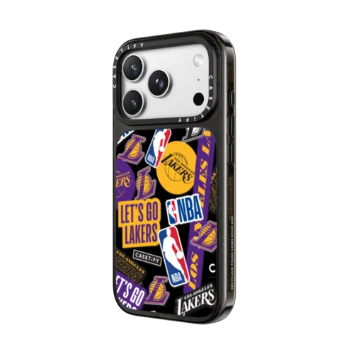Los Angeles Lakers Sticker Mania Phone Case | iPhone 18 Pro Max / Impact Case MagSafe Compatible - Glossy / Glossy Black | Image 2