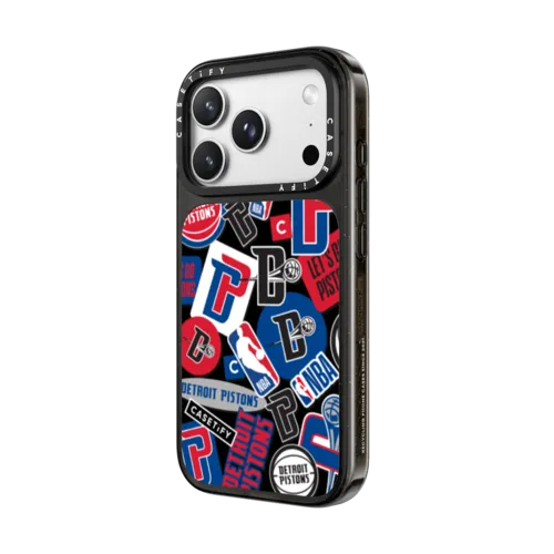Detroit Pistons Sticker Mania Phone Case | iPhone 18 Pro Max / Impact Case MagSafe Compatible - Glossy / Glossy Black | Image 2