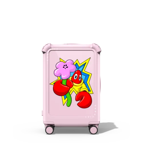 Lobster with Flower | 21" Carry-On Suitcase / Bounce Suitcase / Glossy Primrose Pink | Image 1