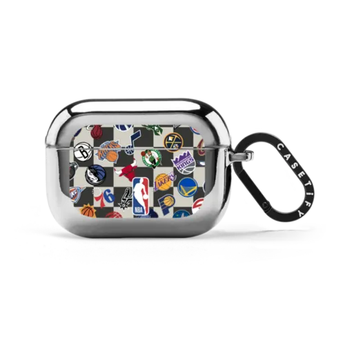 NBA Checkered Logo Earbuds Case  | AirPods Pro 2 / Earbuds Mirror Case / Silver | Image 1