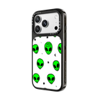 Cute Green UFO Space Alien Drawing Pattern | iPhone 18 Pro Max / Impact Case MagSafe Compatible - Glossy / Glossy Black | Image 2