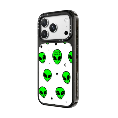 Cute Green UFO Space Alien Drawing Pattern | iPhone 18 Pro Max / Impact Case MagSafe Compatible - Glossy / Glossy Black | Image 2