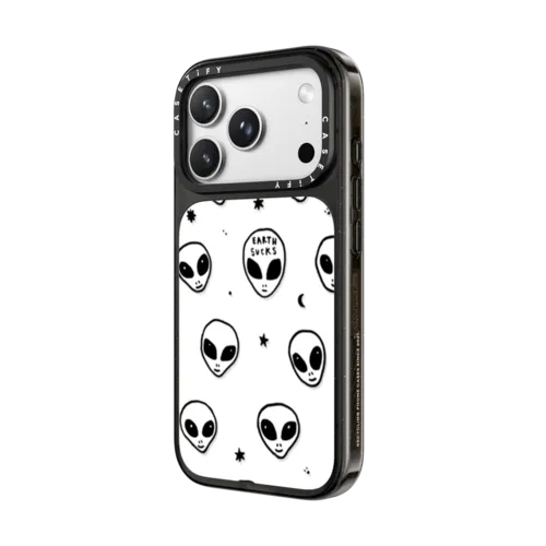 Cute White UFO Space Alien Drawing Pattern | iPhone 18 Pro Max / Impact Case MagSafe Compatible - Glossy / Glossy Black | Image 2