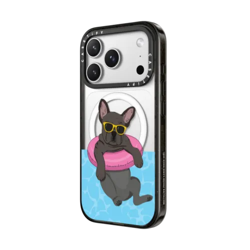 Swimming Frenchie (Black) | iPhone 17 Pro Max / Impact Case MagSafe Compatible / Black | Image 2