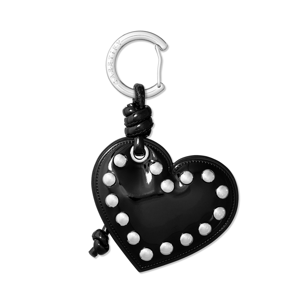 Puffy Heart Bag Charm - Studded Black | Image 1