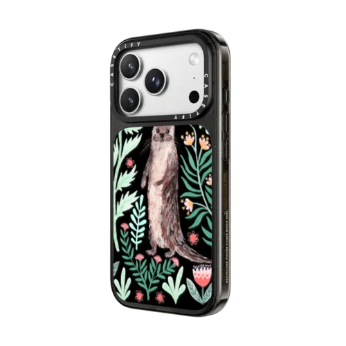 Floral Otter by Papio Press | iPhone 18 Pro Max / Impact Case MagSafe Compatible - Glossy / Glossy Black | Image 2