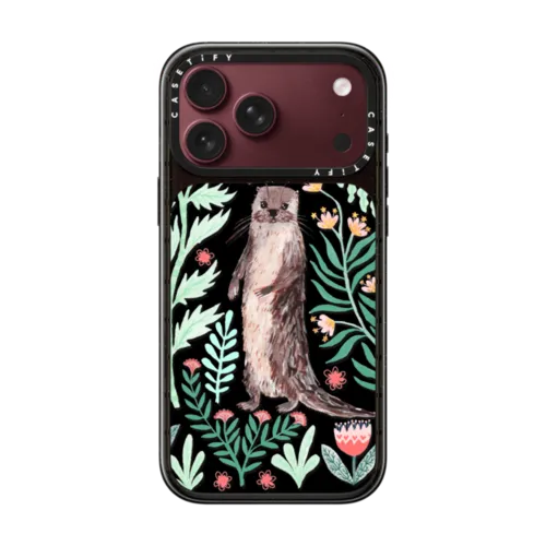 Floral Otter by Papio Press | iPhone 18 Pro Max / Impact Case MagSafe Compatible - Glossy / Glossy Black | Image 1