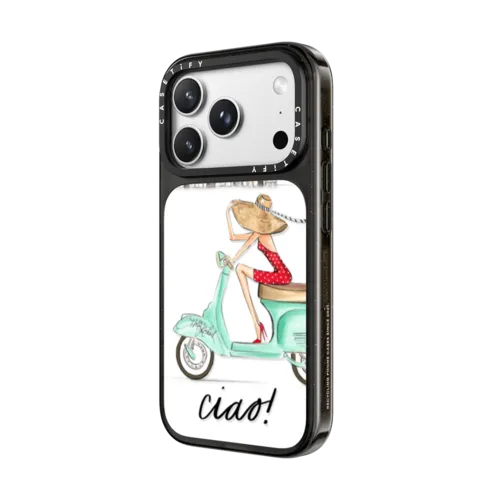 Ciao- Vespa Girl Milan Italy (fashion illustration transparent case) | iPhone 18 Pro / Impact Case MagSafe Compatible - Glossy / Glossy Black | Image 2