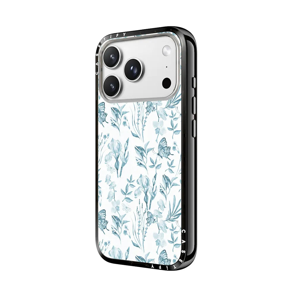 Elegant pastel blue vintage butterfly floral